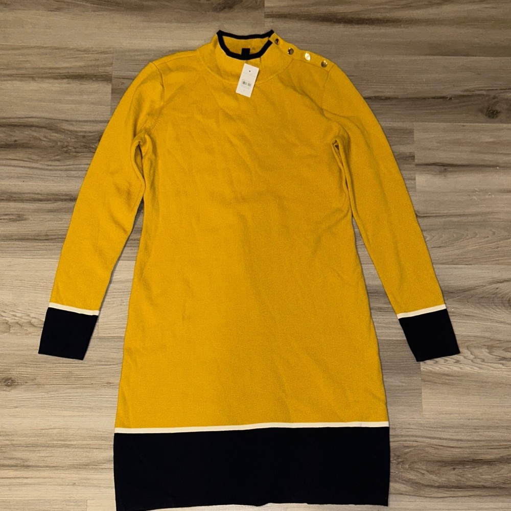 Ann Taylor Mustard Yellow and Navy Long Sleeve Dress